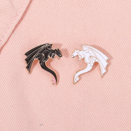 Monster Dragon Enamel Pins โ Custom Black & White Western Dragon Brooches with Funny Puns
